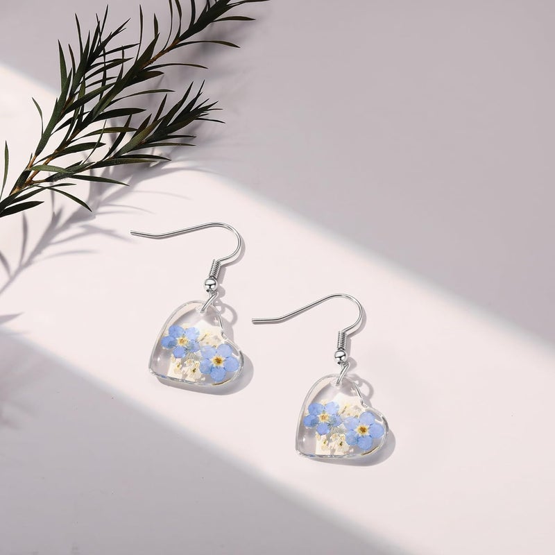AUNTESIGN Store Forget-Me-Not and Queen Anne's Lace Pressed Wildflower Earrings | Pressed Flower Earrings | Handmade Drop and Dangle Earrings | Gift for Woman - Image 3